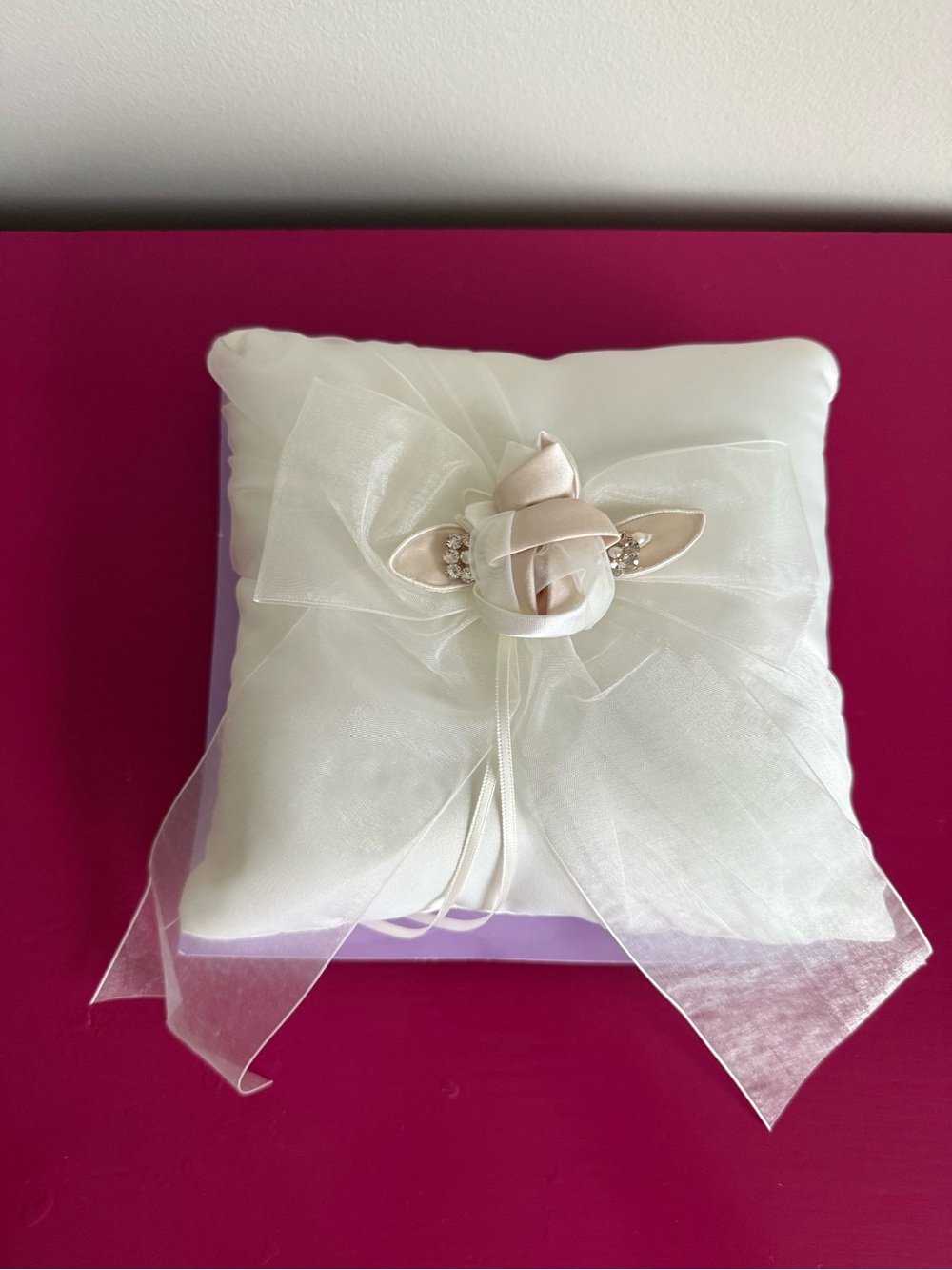 Ring Bearer Pillow, Wedding, Creamy White With Pale Pink-Beige trim